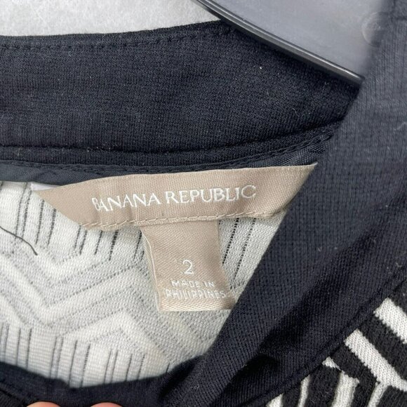 Banana Republic Sheath Dress Women's Sz 2 Black Geometric Round Neck Back Zip - Picture 8 of 10